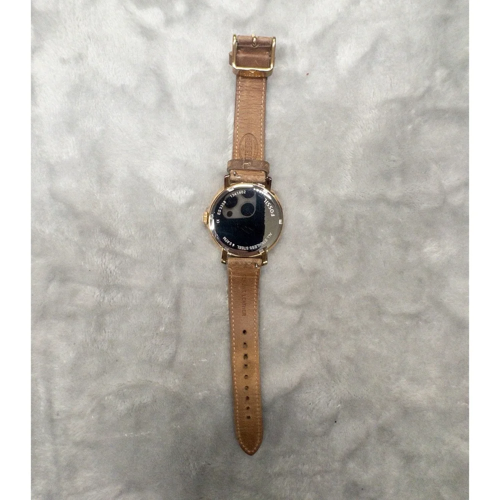 Fossil ES3358 Silver Dial Brown Leather Strap Multifunction 42mm Women's Watch